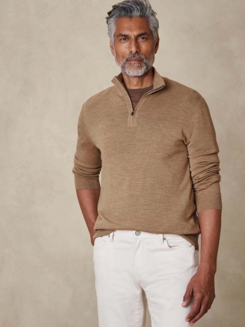 Banana Republic Men's Zip-Neck Sweater in Camel Brown